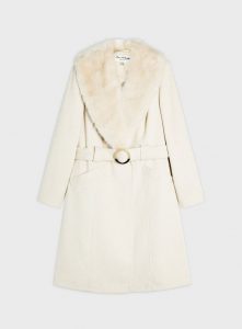 Cream detachable faux fur collar coat- Miss Selfridge