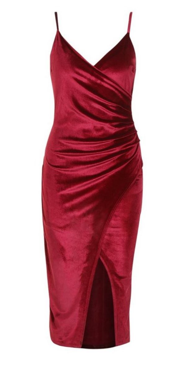 Red velvet wrap midi dress- Boohoo